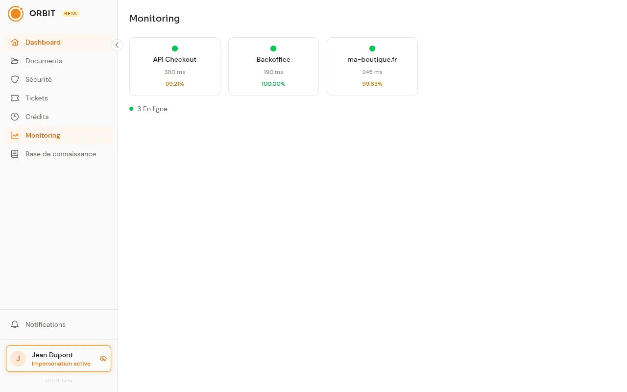 Tableau de bord Orbit : monitoring de la boutique